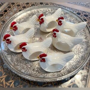 Vintage Chicken/Rooster Ceramic Napkin Rings Set of 7 (2.5” X 3”)